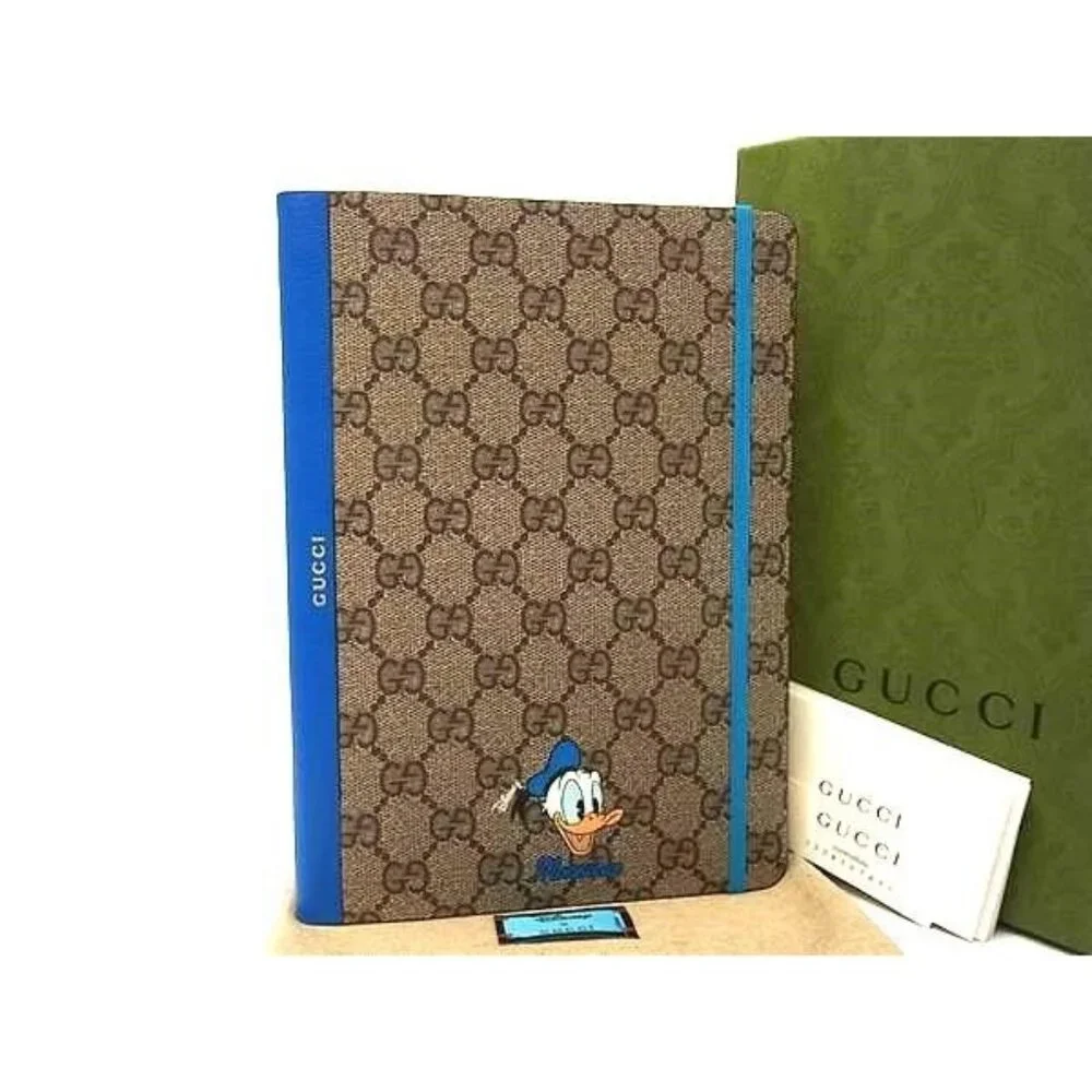 Gucci Disney Collaboration Donald Duck GG Pattern Leather Notebook